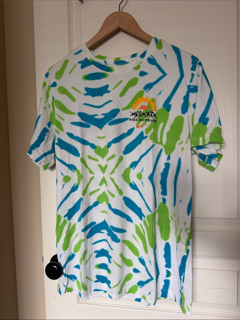 Nike White Tie-Dye Tee with Blue & Green Accents